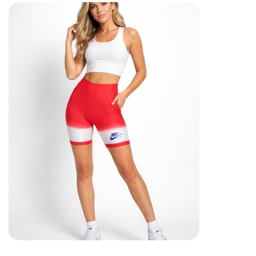Nike Dri Fit Red Biker Shorts High Rise Size Small